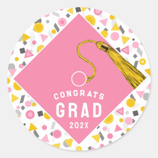 Afstudeer Roze Klassieke Ronde Sticker (Voorkant)