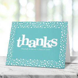Afstudeer turquoise vette typografie confetti stip bedankkaart