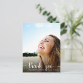 Afstudeer White Script Foto-overlay Bedankt Briefkaart (Staand voorkant)