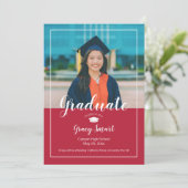 Afstudeeraankondiging met foto - Schoolkleuren Kaart (Staand voorkant)