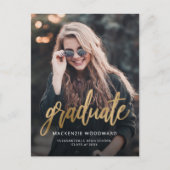 Afstudeeraankondiging met gouden scriptfoto briefkaart (Voorkant)
