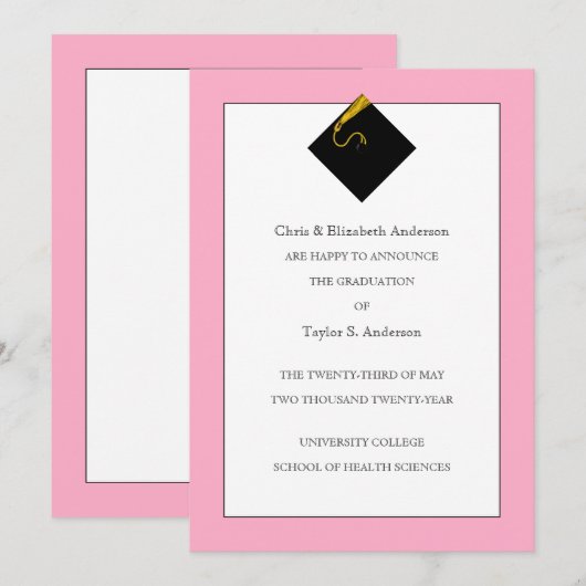 Afstudeeraankondiging Roze Kaart (Voorkant / Achterkant)