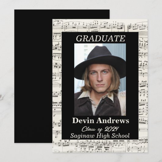 Afstudeeraankondiging voor muziekstudent. kaart (Voorkant / Achterkant)