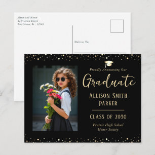 Afstudeeraankondiging Zwart en Goud Foto Briefkaart