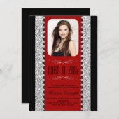 Afstudeeraankondigingen van Red en Black Glitter Kaart (Voorkant / Achterkant)