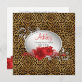 Afstudeeraankondigingen voor Girls Red Leopard Kaart (Voorkant / Achterkant)