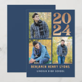 Afstudeerblauw Klas van 2024 Printbaar Kaart (Voorkant / Achterkant)