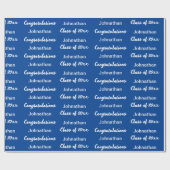Afstudeerblauw Wit Gefeliciteerd Afstudeernaam Cadeaupapier (Vlak)