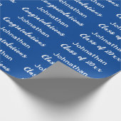Afstudeerblauw Wit Gefeliciteerd Afstudeernaam Cadeaupapier (Hoek)