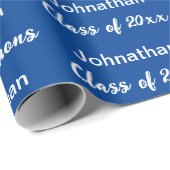 Afstudeerblauw Wit Gefeliciteerd Afstudeernaam Cadeaupapier (Rol Hoek)