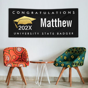 Afstudeerceremonie Zwart Gouden Pet Modern Stout E Spandoek
