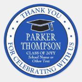 Afstudeerdank Je Elegant Koningsblauw en Wit Ronde Sticker (Voorkant)