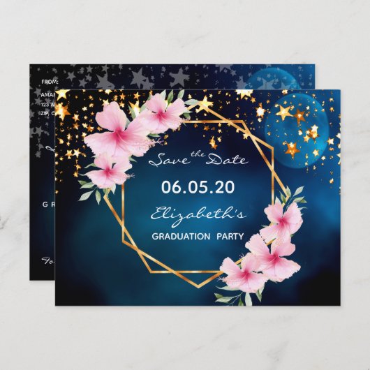 Afstudeerdata opslaan tropische blauwe lucht sterr briefkaart (Voorkant / Achterkant)