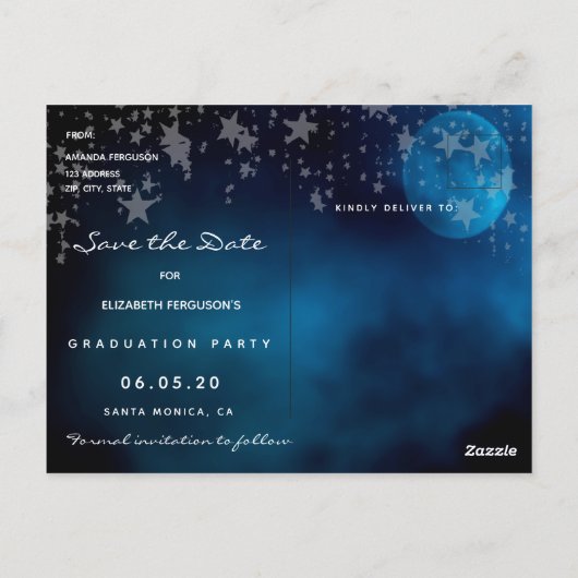 Afstudeerdata opslaan tropische blauwe lucht sterr briefkaart (Achterkant)