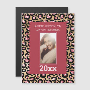 Afstudeerdatum Foto Roze Zwart Luipaard Magnetische Uitnodiging