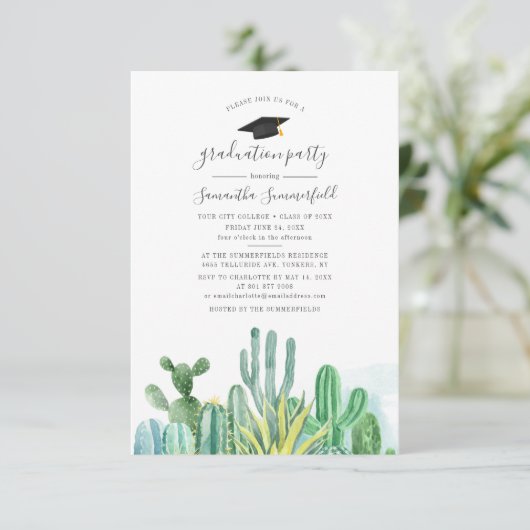 Afstudeerder 2022 Cacti Botanical Boho Graduation  Kaart (Staand voorkant)
