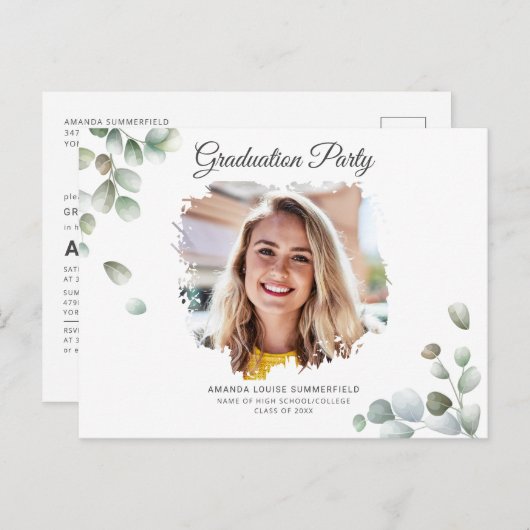 Afstudeerder 2022 Eucalyptus Succulent Greenery Af Uitnodiging Briefkaart (Voorkant / Achterkant)