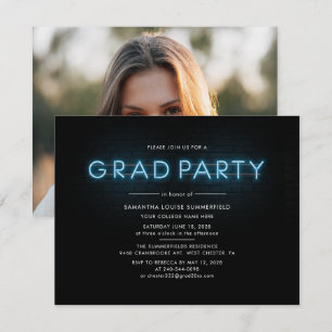 Afstudeerder 2022 Foto Blue Neon Graduation Party Kaart