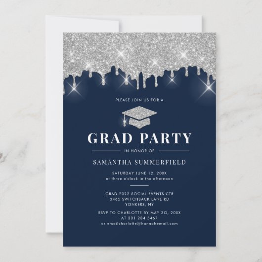 Afstudeerder 2022 Navy Silver Glitter Graduation P Kaart (Voorkant)