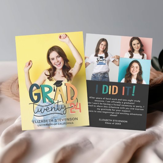 Afstudeerder 2023 retrokleurrijke graduatie party kaart