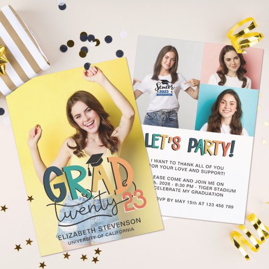 Afstudeerder 2023 retrokleurrijke graduatie party  kaart