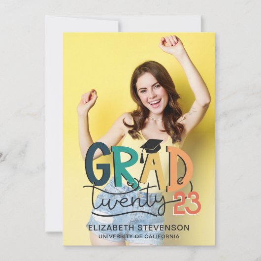 Afstudeerder 2023 retrokleurrijke graduatie party kaart (Voorkant)