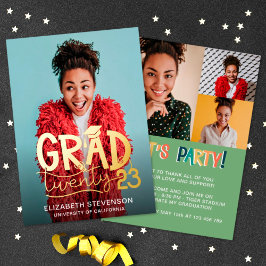 Afstudeerder 2023 vetgedrukte partitie 4 fotogoud folie uitnodiging