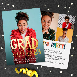 Afstudeerder 2023 vetgedrukte partitie 4 fotogoud folie uitnodiging