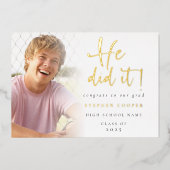 Afstudeerder 2024 foto Hij deed het goudfolie aank Folie Uitnodiging (Voorkant)