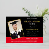 Afstudeerder 2025 Afstudeerfeest Foto Red Black Go Folie Uitnodiging (Staand Voorkant)