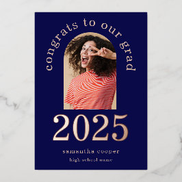 Afstudeerder 2025 Arch Photo Navy Roos Gold Foil A Folie Uitnodiging