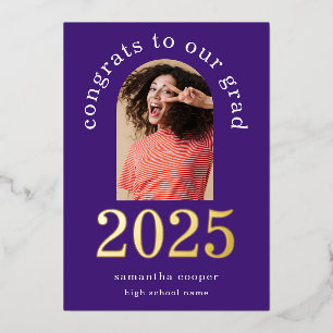 Afstudeerder 2025 Boog Foto Paarse Gouden Folie Aa Uitnodiging