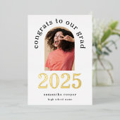 Afstudeerder 2025 Boogfoto Real Gold Folie Aankond Folie Uitnodiging (Staand Voorkant)