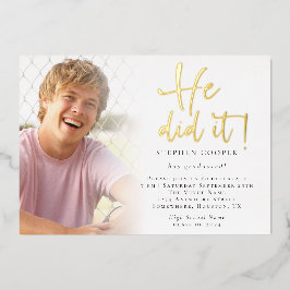 Afstudeerder 2025 Foto Hij deed het Afstuderen Gol Folie Uitnodiging