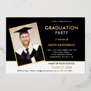 Afstudeerder 2025 Graduation Party Foto Zwart Wit Folie Uitnodiging