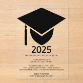 Afstudeerder 2025 Modern Formal Black Pet Graduati Acryl Uitnodigingen (Voorkant)