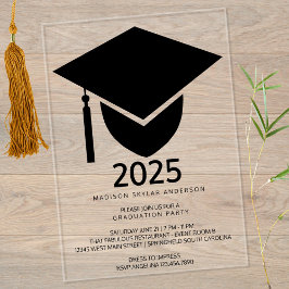 Afstudeerder 2025 Modern Formal Black Pet Graduati Acryl Uitnodigingen