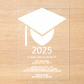 Afstudeerder 2025 Modern Formal White Pet Graduati Acryl Uitnodigingen (Voorkant)