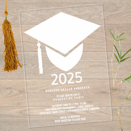 Afstudeerder 2025 Modern Formal White Pet Graduati Acryl Uitnodigingen