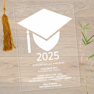 Afstudeerder 2025 Modern Formal White Pet Graduati Acryl Uitnodigingen