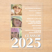 Afstudeerder 2025 Modern White Text 3 Foto Afstude Acryl Uitnodigingen (Voorkant)