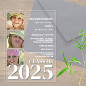 Afstudeerder 2025 Modern White Text 3 Foto Afstude Acryl Uitnodigingen