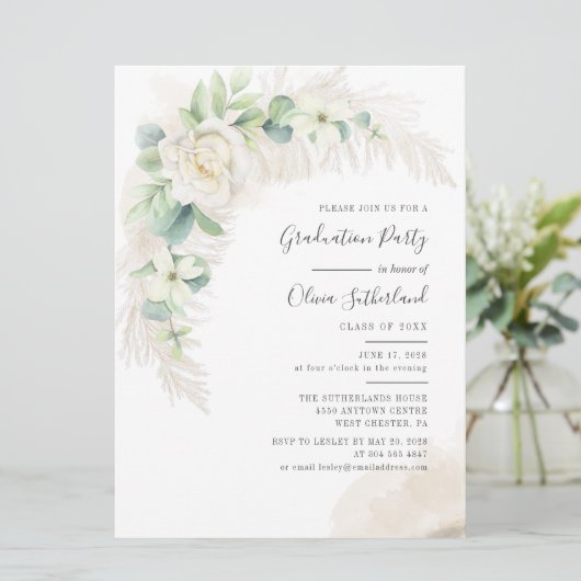 Afstudeerder 2025 Pampas Grass Graduation Party Kaart (Staand voorkant)