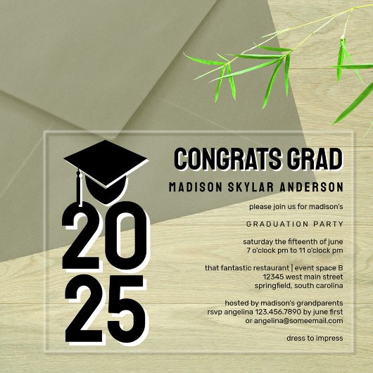 Afstudeerder 2025 Pet N Tassel Zwart-wit Afstudere Acryl Uitnodigingen