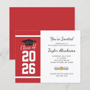 Afstudeerder 2025 Red Graduation Party Invitation