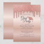 Afstudeerder 2025 Roos Gold Glitter Drip Graduatio Kaart (Voorkant / Achterkant)