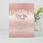 Afstudeerder 2025 Roos Gold Glitter Drip Graduatio Kaart (Staand voorkant)