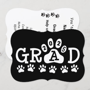 afstudeerder 2025 Zwart Wit Paw Prints Afstuderen Kaart