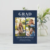 Afstudeerder 3 Foto-collage Navy Blue Graduparty Kaart (Staand voorkant)