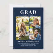 Afstudeerder 3 Foto-collage Navy Blue Graduparty Kaart (Voorkant)